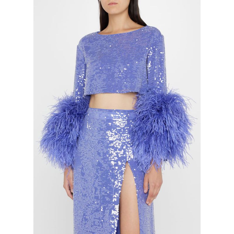 Women's new style solid color feather trim sequin short straight skirt dress_autovado.com