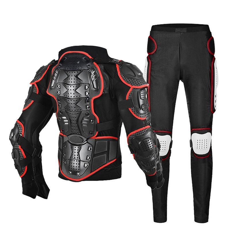 Motorcycle Armor Protection Set - CE Certified Full-Body Safety Gear With Knee/Elbow/Chest/Neck Guards For Men & Women (Black/Red, S-4XL)_autovado.com