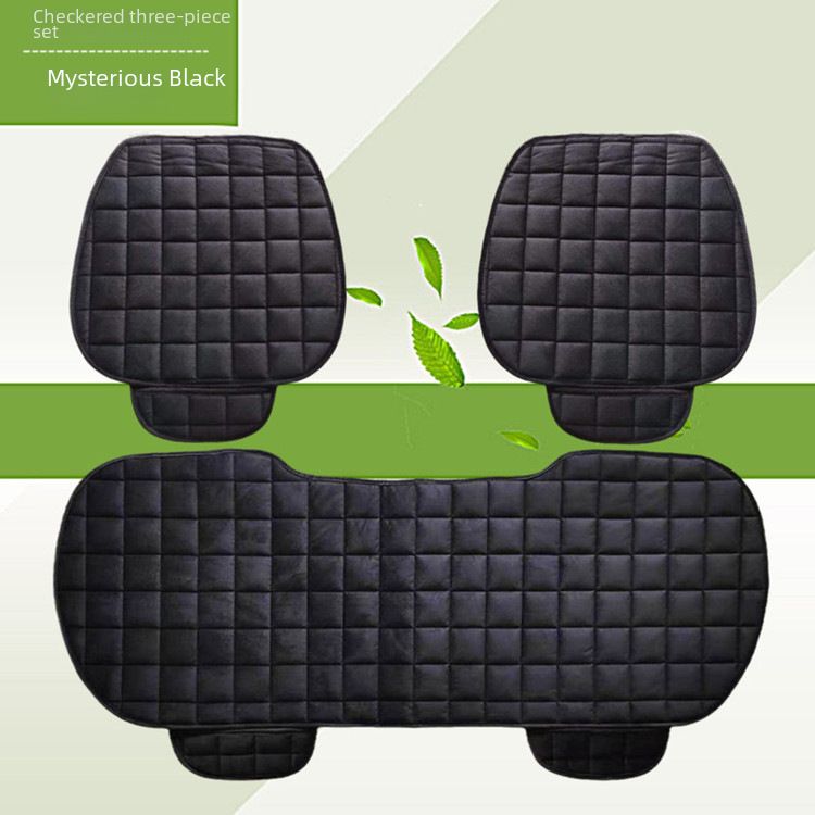 Winter car seat cushion no backrest square embroidered plush tie-free warm three-piece front and rear row single seat cushion_autovado.com