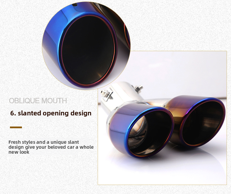 Cross-Border Hot-Selling Tail Thickened Stainless Steel Universal Model Blue Coated Slanted Double Row Car Exhaust Pipe_autovado.com
