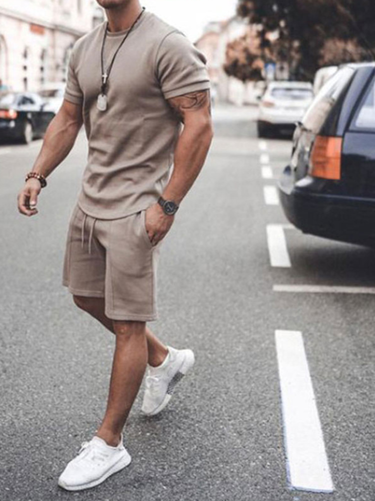 Men's short-sleeved shorts two-piece sports and leisure suit_autovado.com