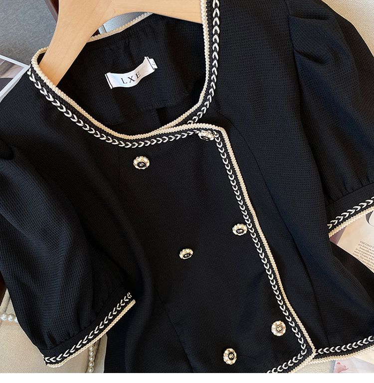 women's clothing fat mm Xiaoxiang style casual shorts contrast color tops slim temperament two-piece suit_autovado.com