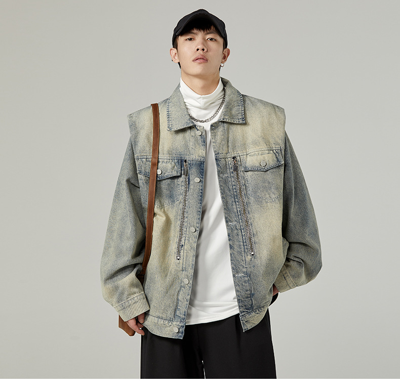 New American vintage washed loose and versatile denim jacket for men with a high-end feel, explosive street workwear jacket, retro jacket_autovado.com