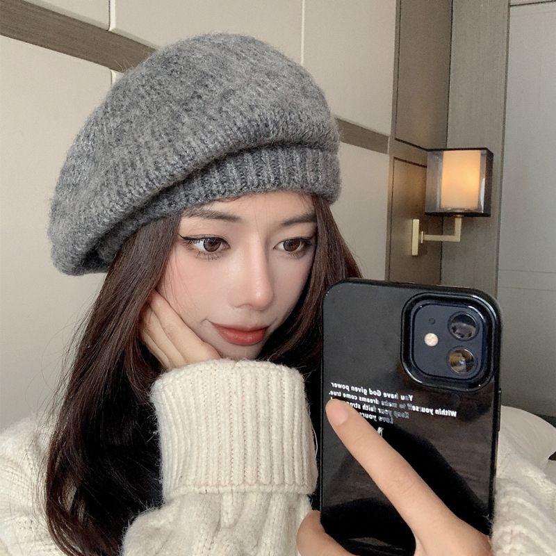 Hot Sale Fashion Women Solid Color Warm Vintage Knitted Beret Hat Autumn Winter Lady Artist Painter Cap Bonnet_autovado.com