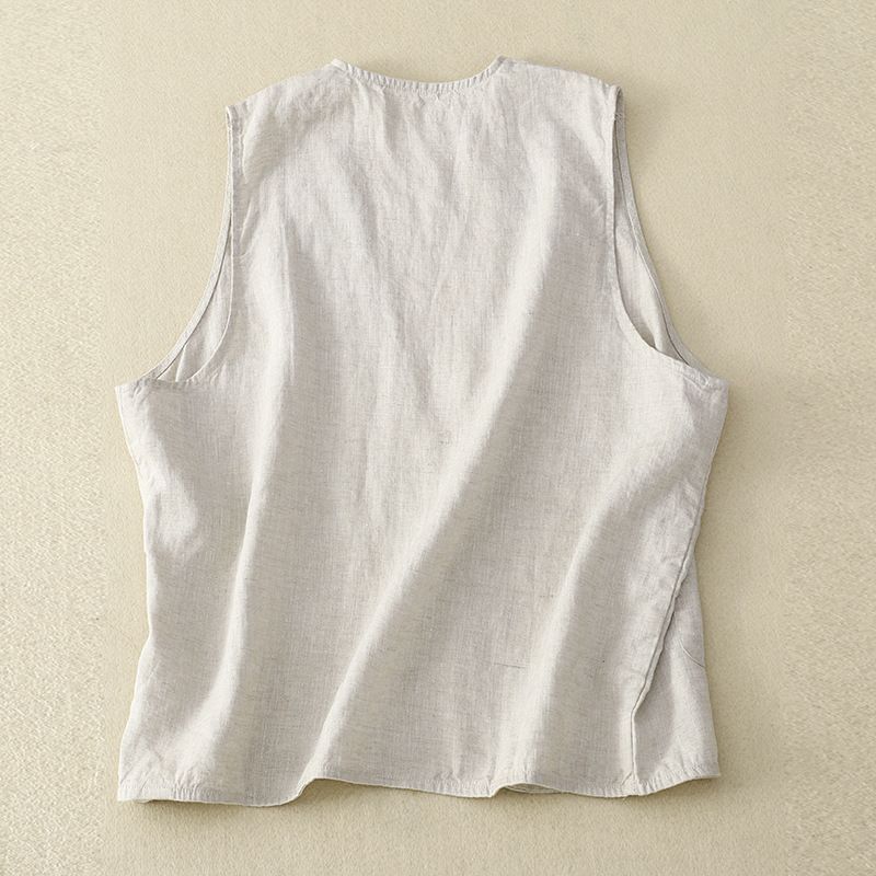 Women's Clothing Real shot of literary cotton and linen vest spring and summer thin loose solid color sleeveless_autovado.com