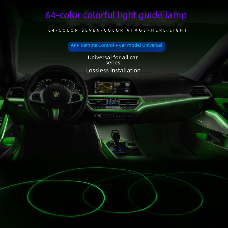 Car interior hidden atmosphere lights modified 64-color car atmosphere lights APP seven-color voice-controlled decorative lights_autovado.com