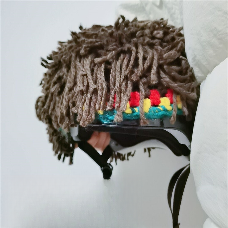 Skiing dirty braid helmet set, internet celebrity same style funny hat, knitted wig headband, hip-hop personality mask_autovado.com