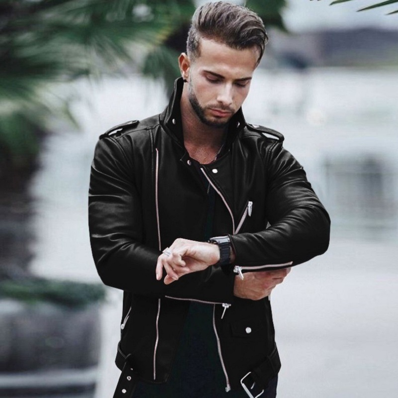 Men's autumn and winter new leather jacket with fashionable lapel zipper motorcycle leather jacket_autovado.com