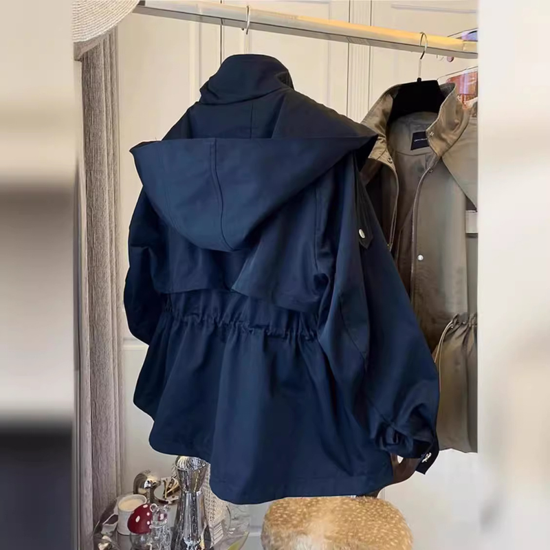 Women's casual drawstring waist tooling trench coat coat female spring and autumn short_autovado.com