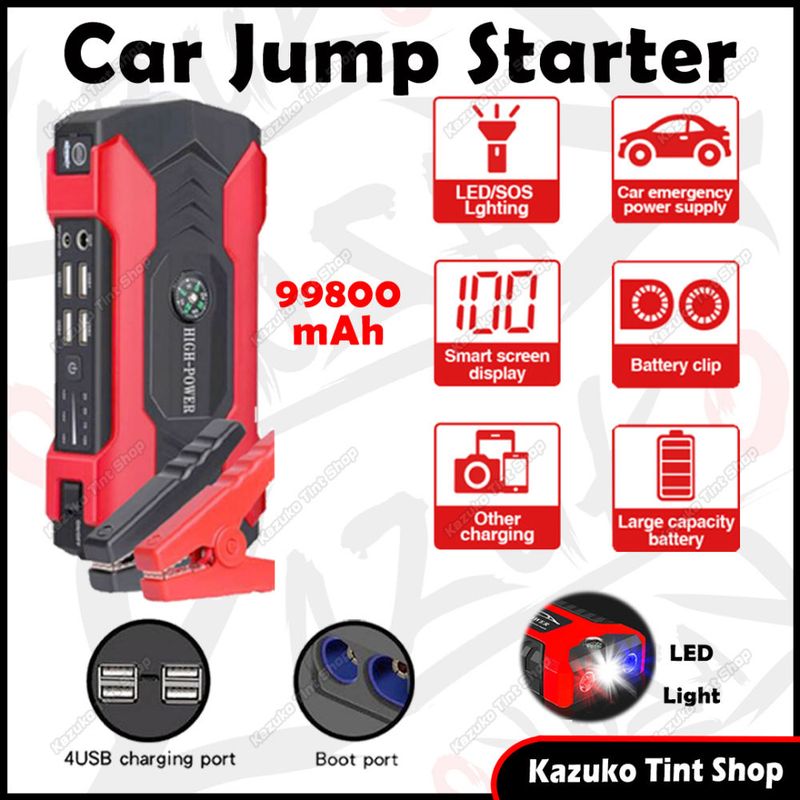 99800mAh 68800mAh 12v Car Jump Starter Powerbank Emergency Power Bank LED With Tire Pump Inflator 4 USB Phone Portable_autovado.com