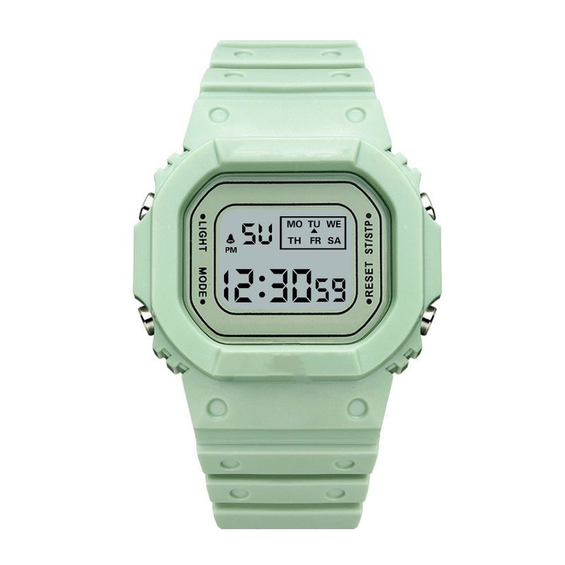Matcha Green Solid Color Square Watch Student Youth Outdoor Sports Waterproof Multi-function LED Electronic Watch_autovado.com