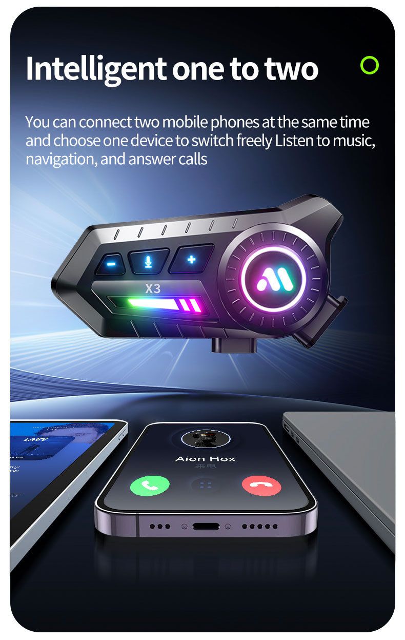 X3 Motorcycle Helmet Bluetooth Heavy Bass Waterproof Noise Reduction Wireless Cross-Brand Dual Intercom Riding Headset_autovado.com