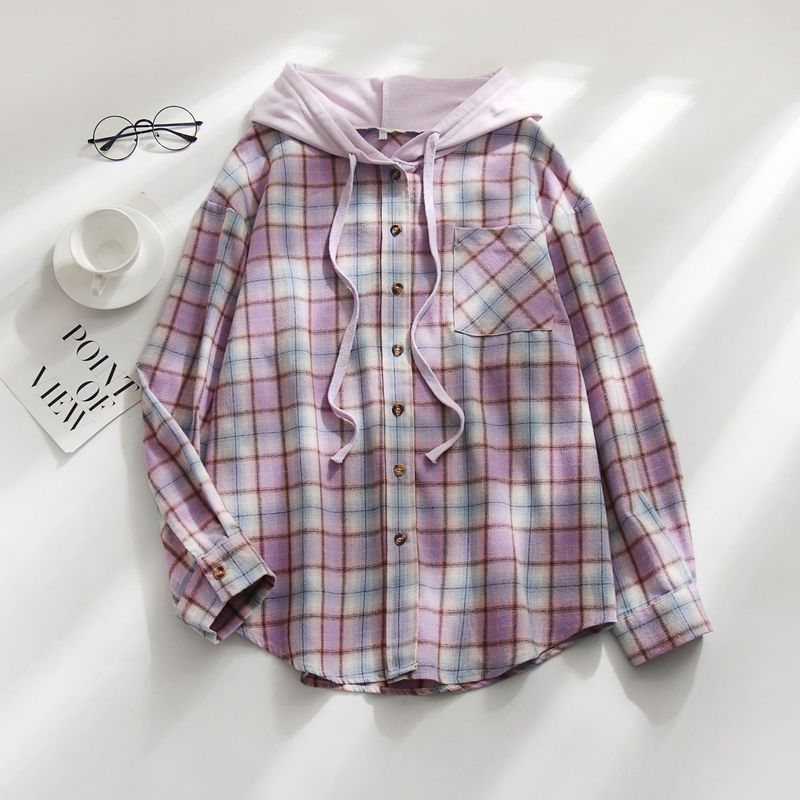 Women's Clothing autumn and winter new hooded sweatshirt buttoned casual shirt jacket_autovado.com