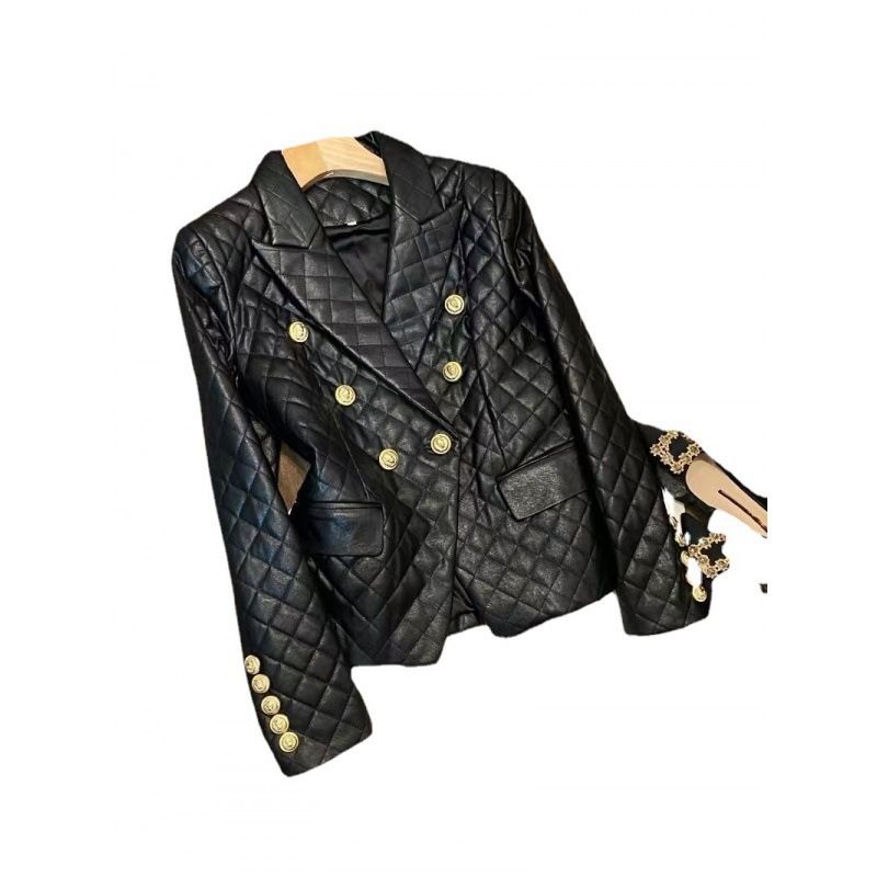Women's Clothing Black short shoulder pads small casual suit leather jacket suit jacket female pu leather jacket female jacket _autovado.com
