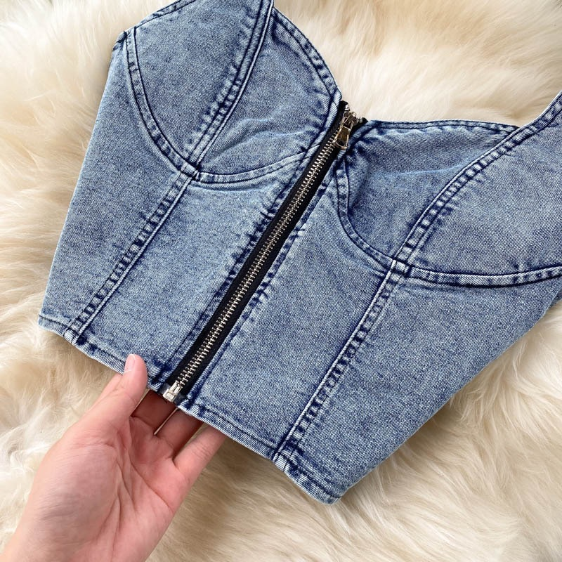 Women's fashion halter tank top high waisted denim skirt_autovado.com