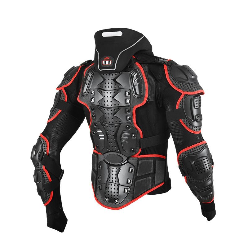 Motorcycle Armor Protection Set - CE Certified Full-Body Safety Gear With Knee/Elbow/Chest/Neck Guards For Men & Women (Black/Red, S-4XL)_autovado.com