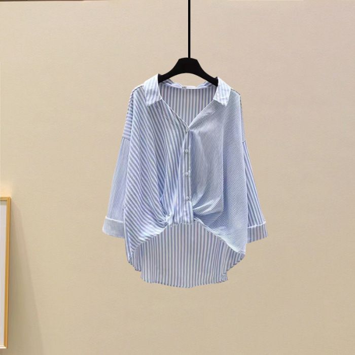 Women's Clothing Summer suit new striped shirt with high waist denim skirt two piece suit_autovado.com