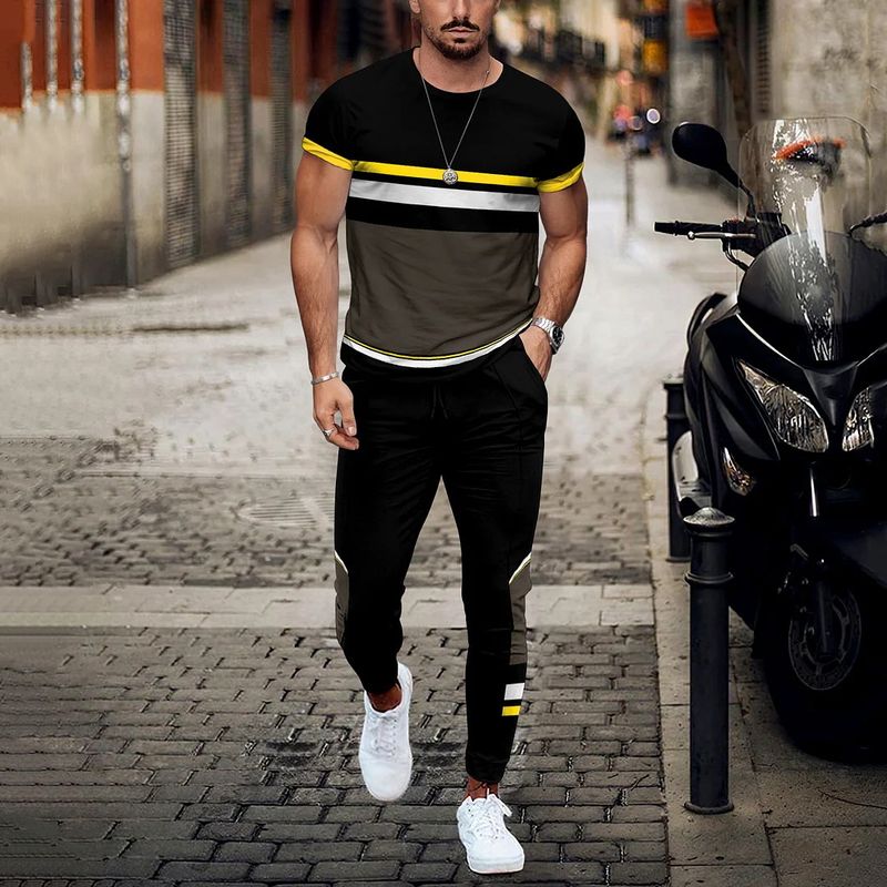 Men's Clothing loose sports suit 3D digital printing personalized fashion short-sleeved trousers_autovado.com