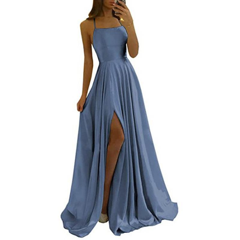 Women's evening dress long suspender graduation party bridesmaid dress temperament slim dress_autovado.com