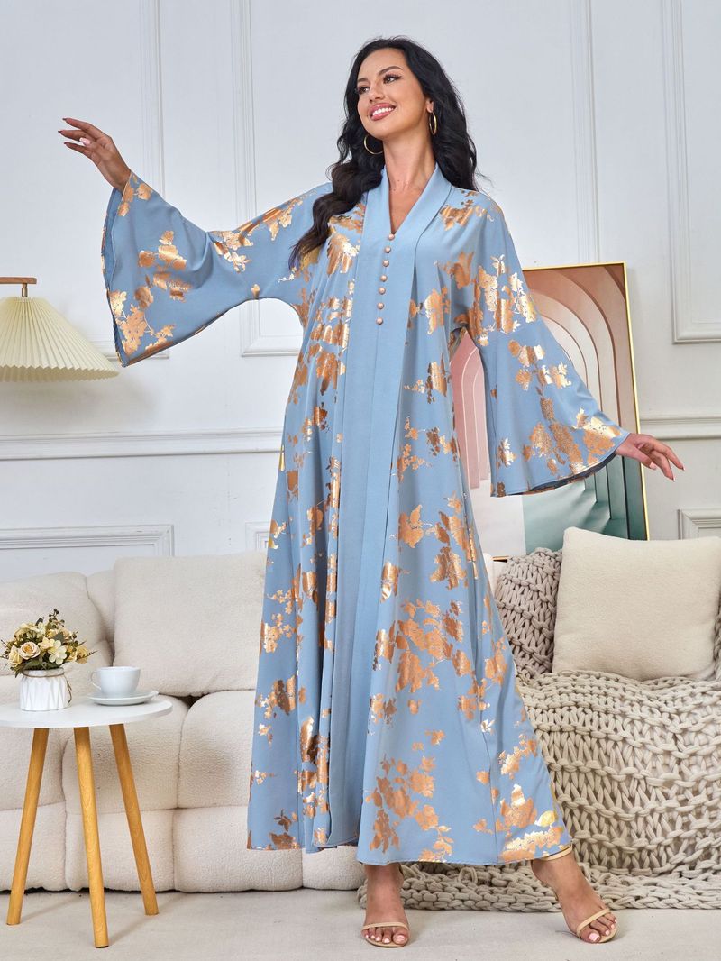 Women's Clothing Middle Eastern Muslim women's fashion new style gold stamped evening dress Arabic dress Kaftan robe_autovado.com