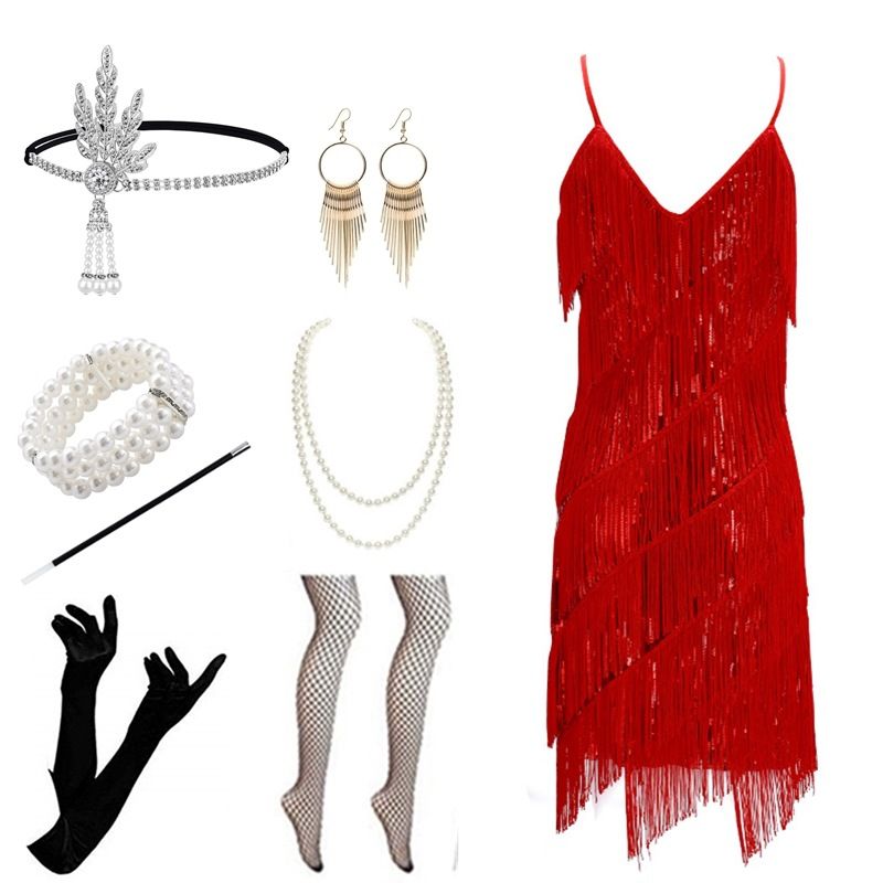 Tassel sequin evening dress 1920 retro party Gatsby dress_autovado.com
