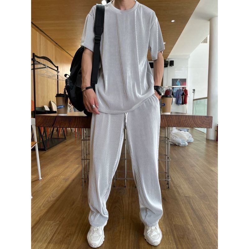 Men's Clothing short sleeved trousers suit men's loose large size cool high end two piece suit for middle aged and young people sports a set of_autovado.com