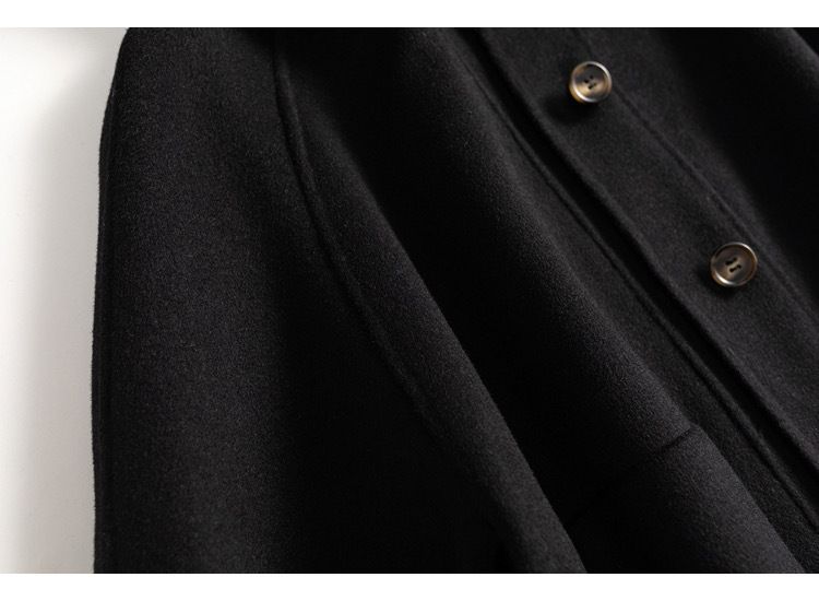 Women's Clothing quality double sided wool coat with hood and short button for women_autovado.com