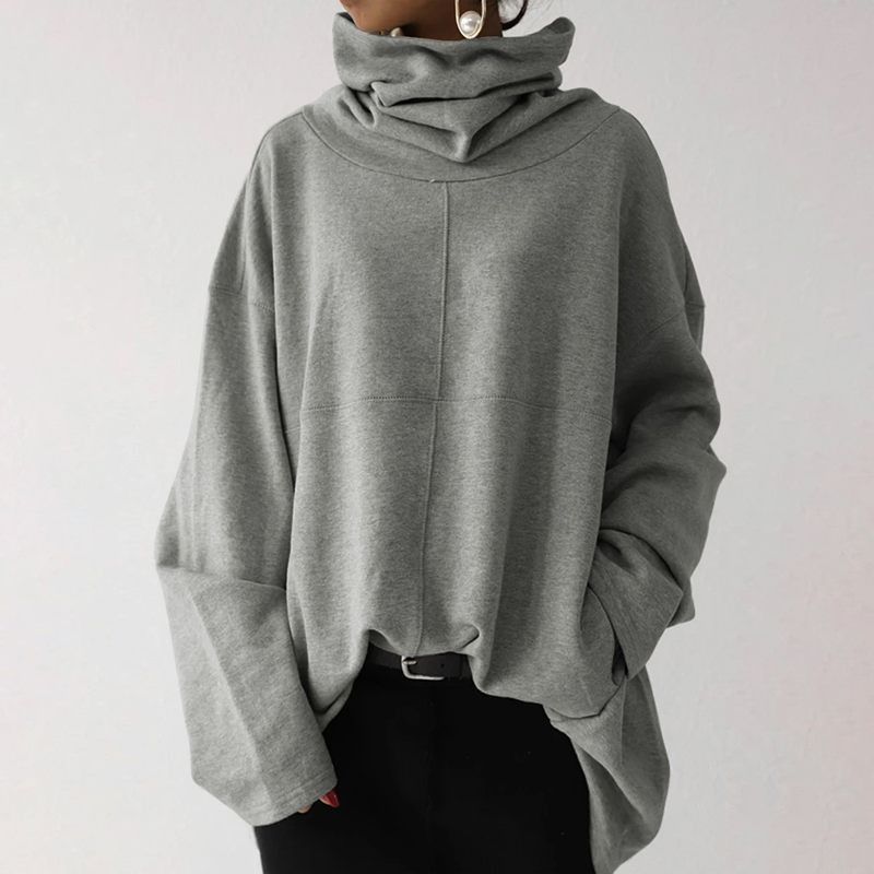 Women's Clothing Autumn and Winter Women's New Loose Casual Long Sleeve High Collar Pullover Solid Color Pocket Jacket Sweatshirt_autovado.com