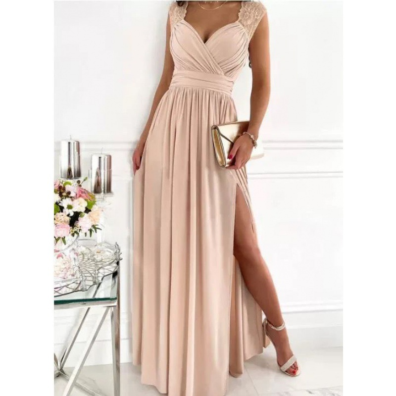 Women's Christmas Sleeveless Lace Halter Dress With A Slit_autovado.com