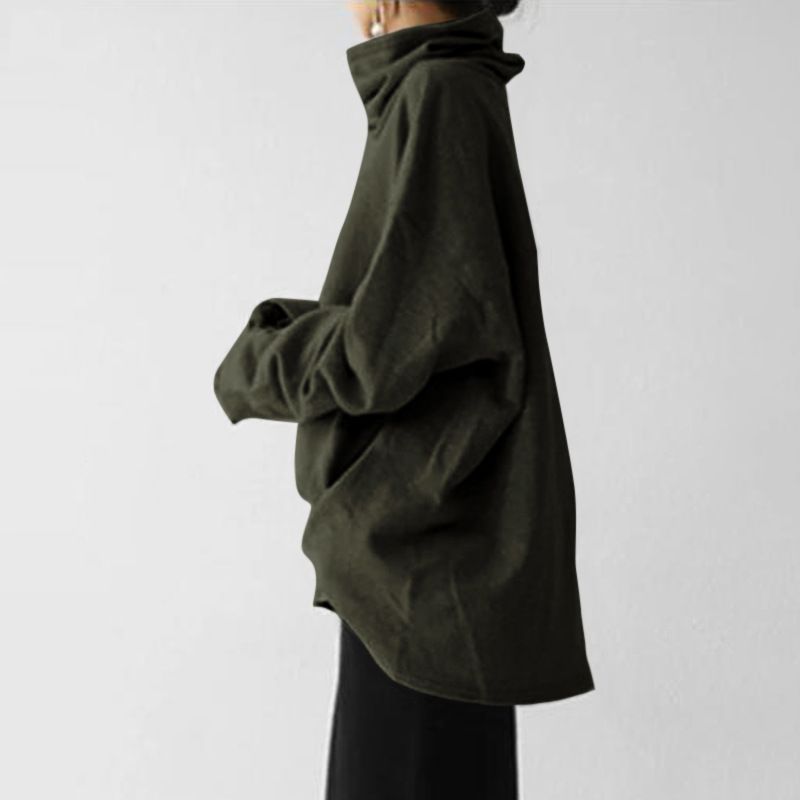 Women's Clothing Autumn and Winter Women's New Loose Casual Long Sleeve High Collar Pullover Solid Color Pocket Jacket Sweatshirt_autovado.com