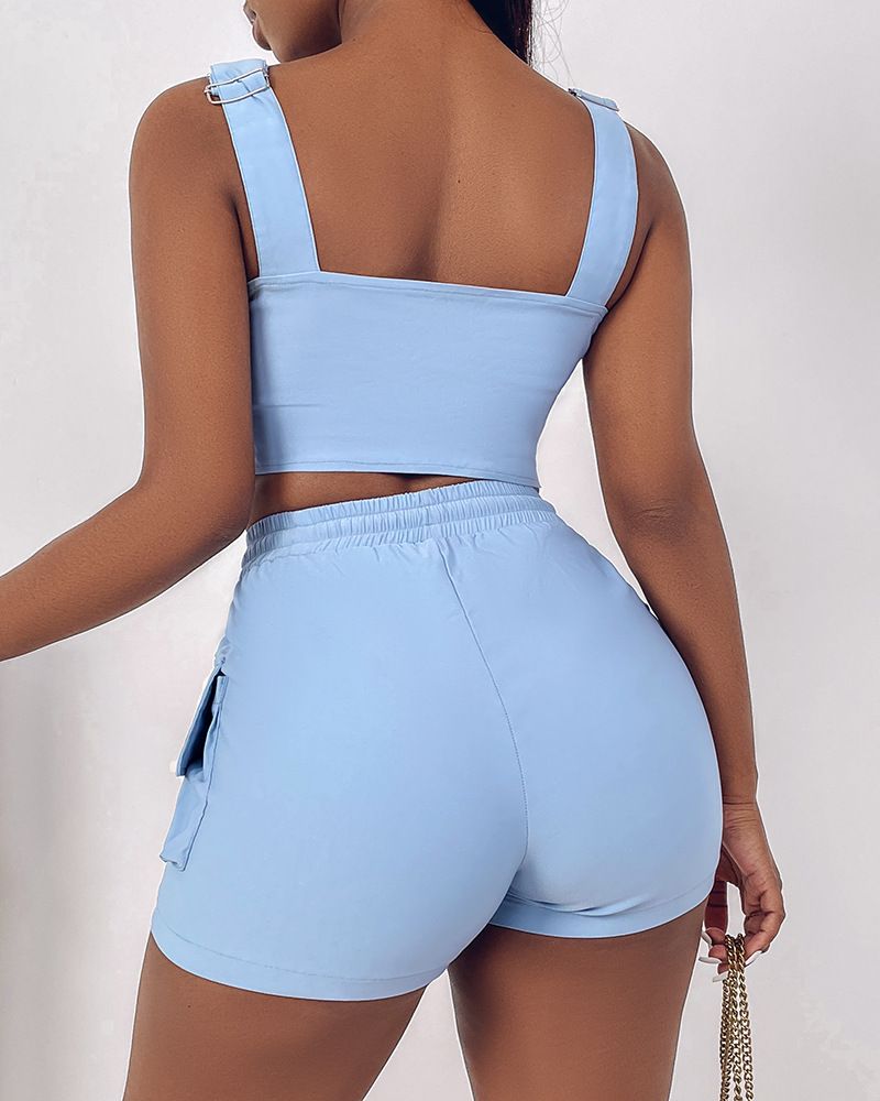 Women's Clothing suspender vest + shorts set_autovado.com