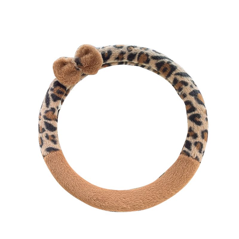 Fashion Print Car Soft Plush Leopard Steering Wheel Cover Winter Women Auto Interior Accessories Seat Pad_autovado.com