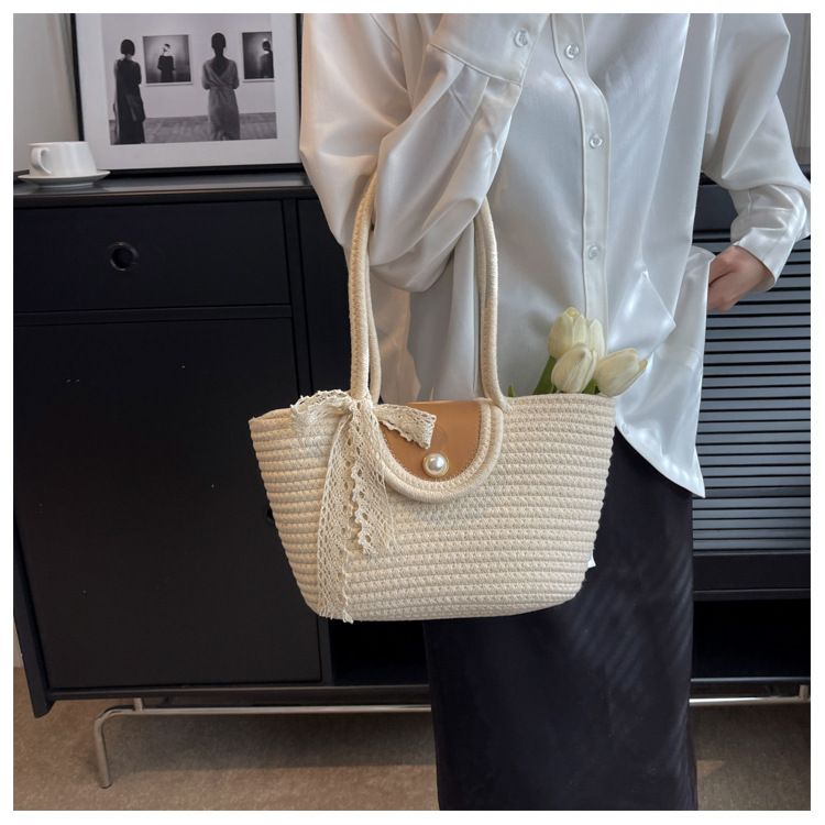 Chic Handbags 2024 New Woven Holiday Shoulder Bag Fashionable and Versatile Large-capacity Tote Bag Beach Bucket Bag_autovado.com