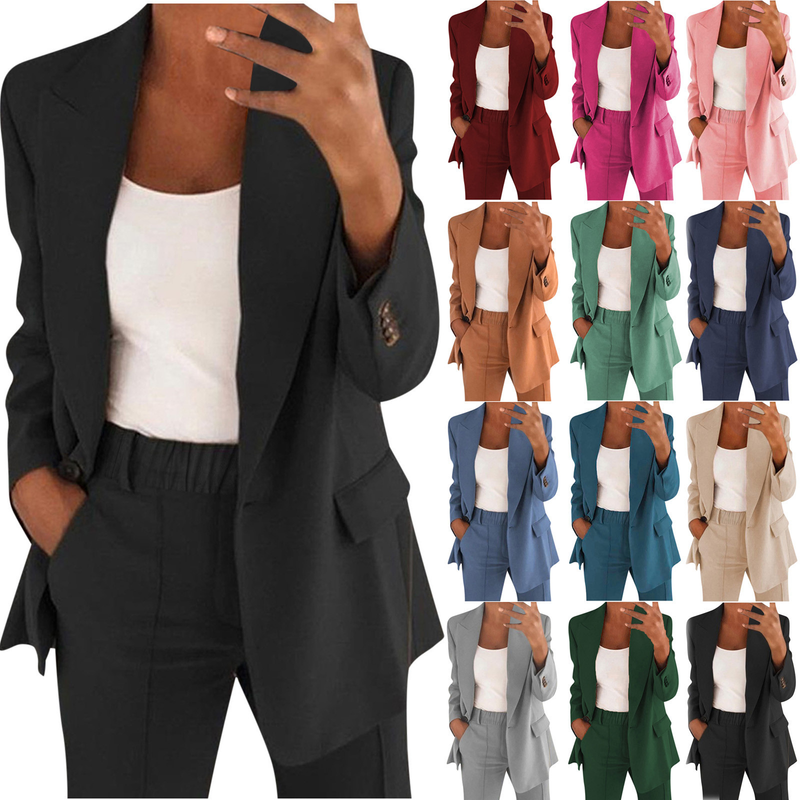 Women's new fashion button slim lapel cardigan temperament blazer suit_autovado.com
