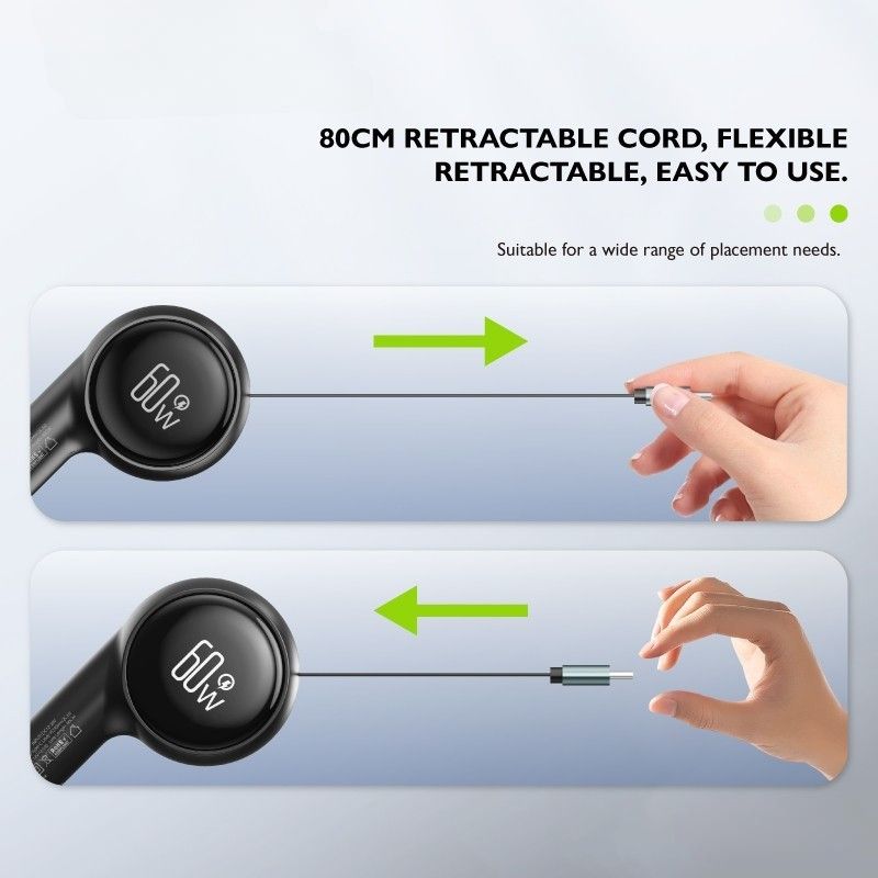 In Car 60W Type C Fast Charger With Retractable Cable_autovado.com