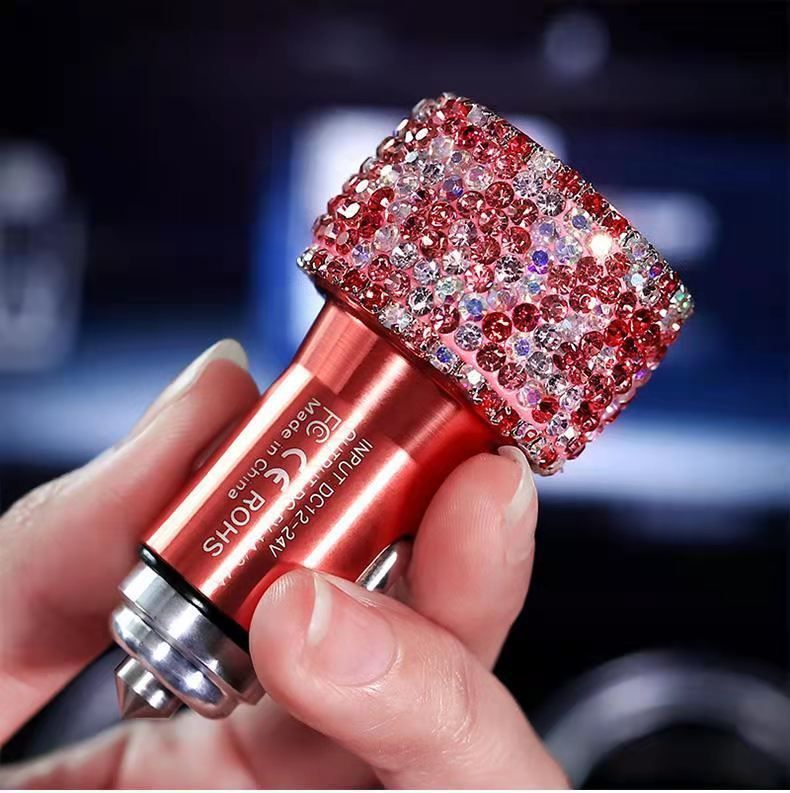 Car With Diamond Embedded One To Three Fast Charging Data Cable, Car USB Cigarette Lighter, Mobile Phone Charger_autovado.com