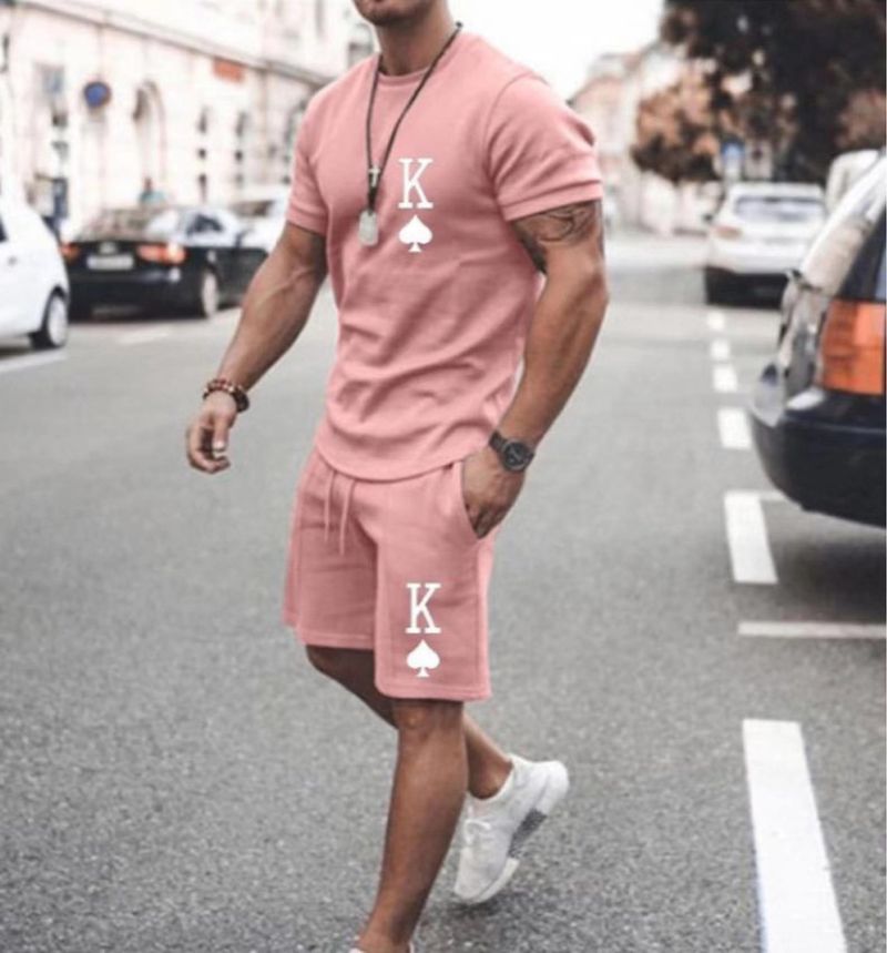 Men's printed casual short-sleeved two-piece suit_autovado.com