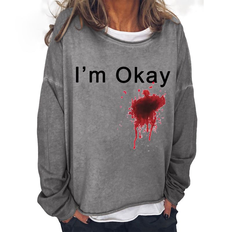 Women's Clothing I'M OKAY printed sweatshirt women's loose bat long sleeve top_autovado.com
