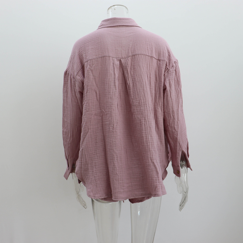 Women's Clothing new arrival lapel loose shirt high waist shorts two piece fashion casual suit_autovado.com