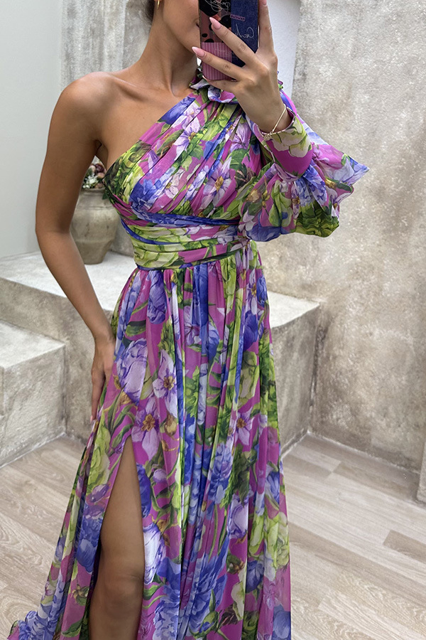 Women's party new casual slit dress INS loose multi-color slant shoulder dress_autovado.com