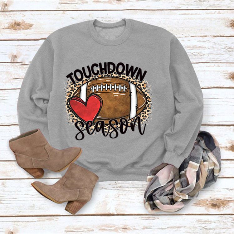 Women's Clothing Site Ready Stock Simple Pullover Crewneck Top T shirt TouchDown Print Loose Sweatshirt_autovado.com
