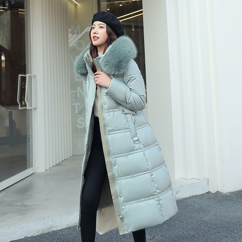 Women's Clothing Winter New Cotton Jacket Large Fur Collar Medium Length Slim Belt Slim Temperament Down Cotton Jacket Women's Jacket_autovado.com