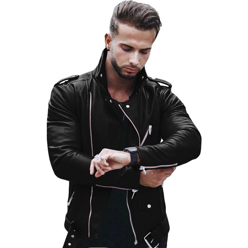 Men's autumn and winter new leather jacket with fashionable lapel zipper motorcycle leather jacket_autovado.com