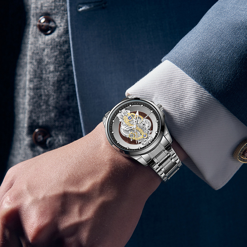 double-sided transparent hollow men's watch men's waterproof luminous quartz watch men's watch_autovado.com