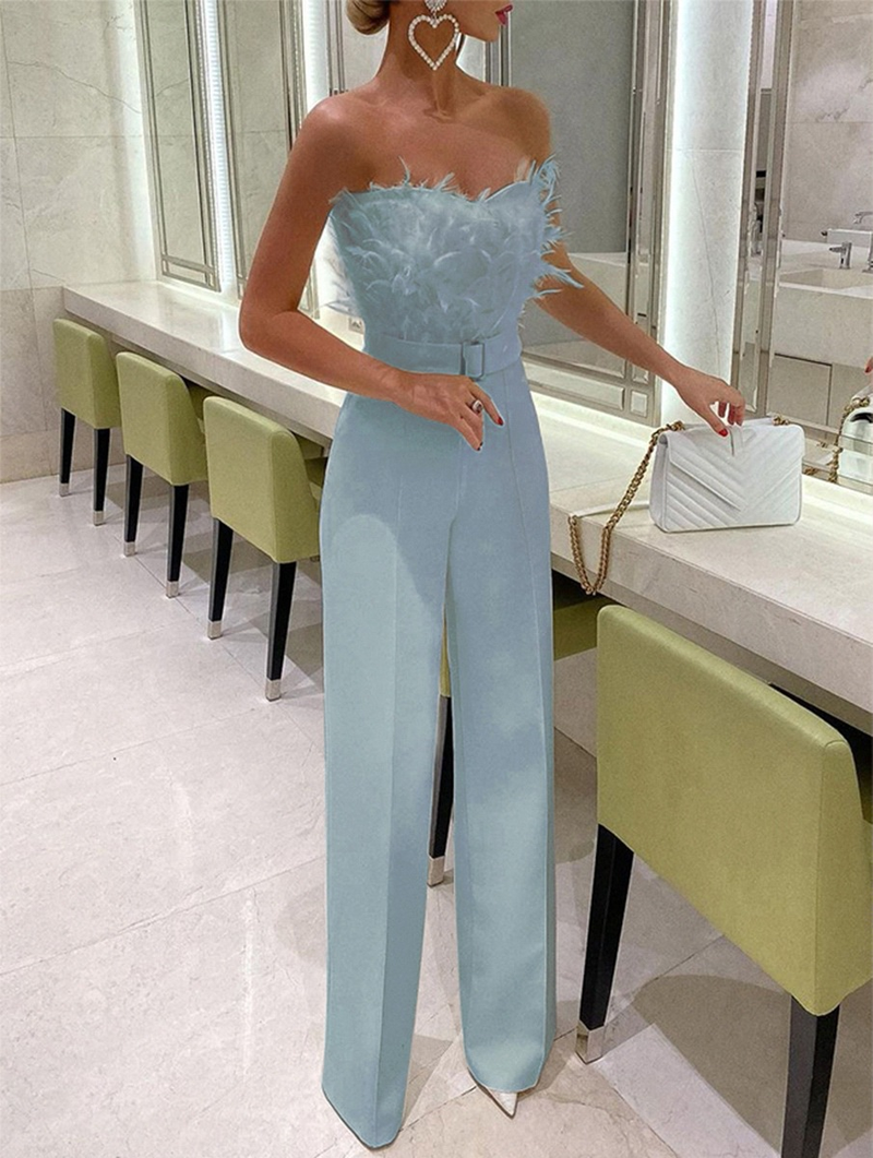 Spring and Summer European and American Feather Tube Top Sexy Fashion Jumpsuit_autovado.com