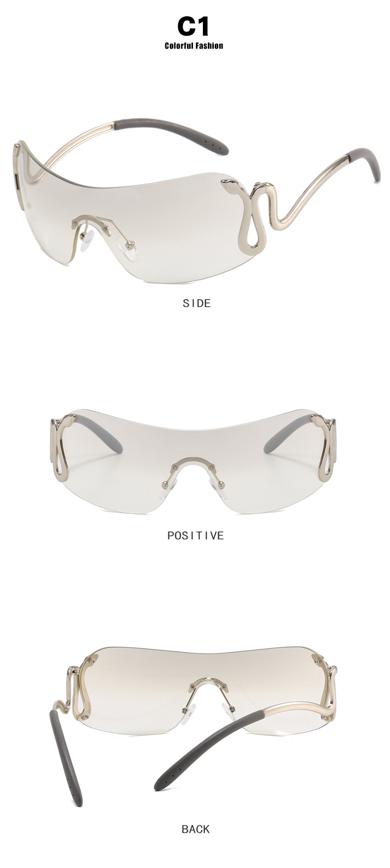 Unisex Spirit snake one-piece sunglasses Fashion personality sunglasses Fashion Y2K sunglasses_autovado.com