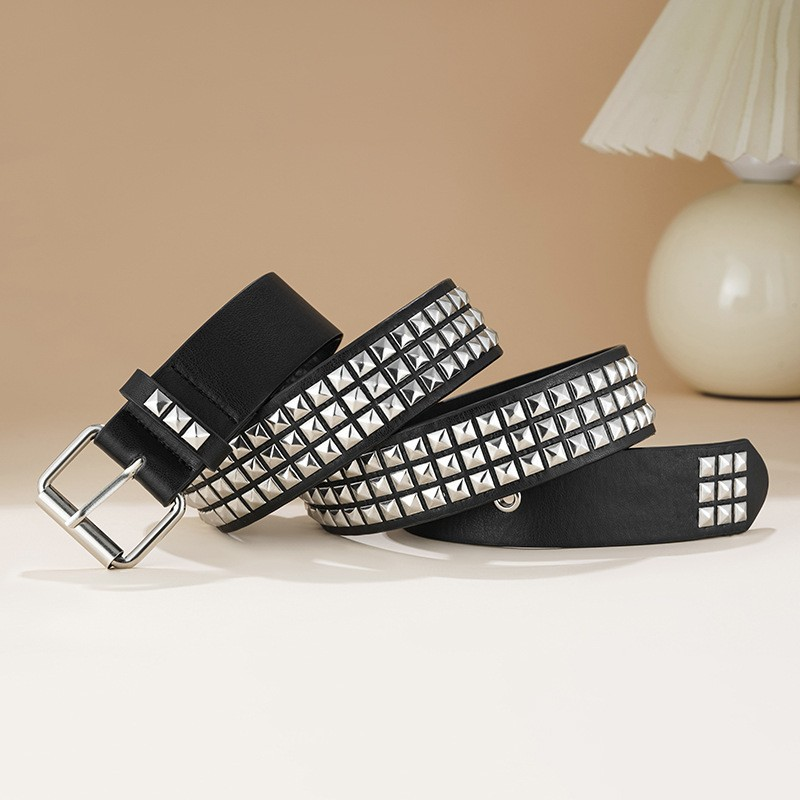 Women's Belts pyramid cybery2k subculture gothic square beads rivet belt belt for women cross-border_autovado.com