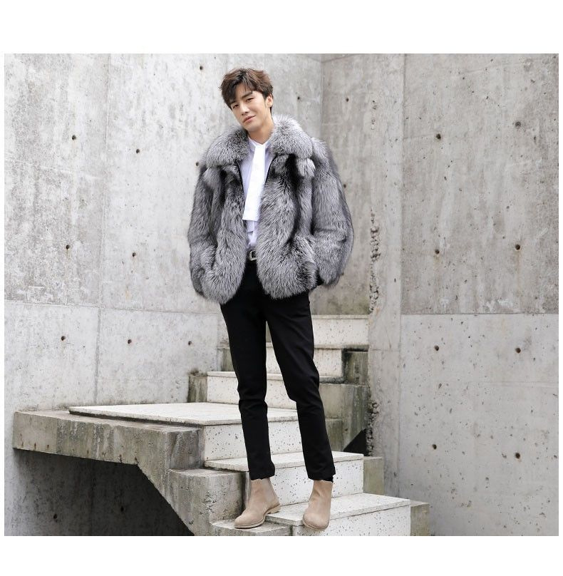 Men's clothing Autumn-winter fur men's coat Fashion casual silver fox fur coat thickened to keep warm_autovado.com