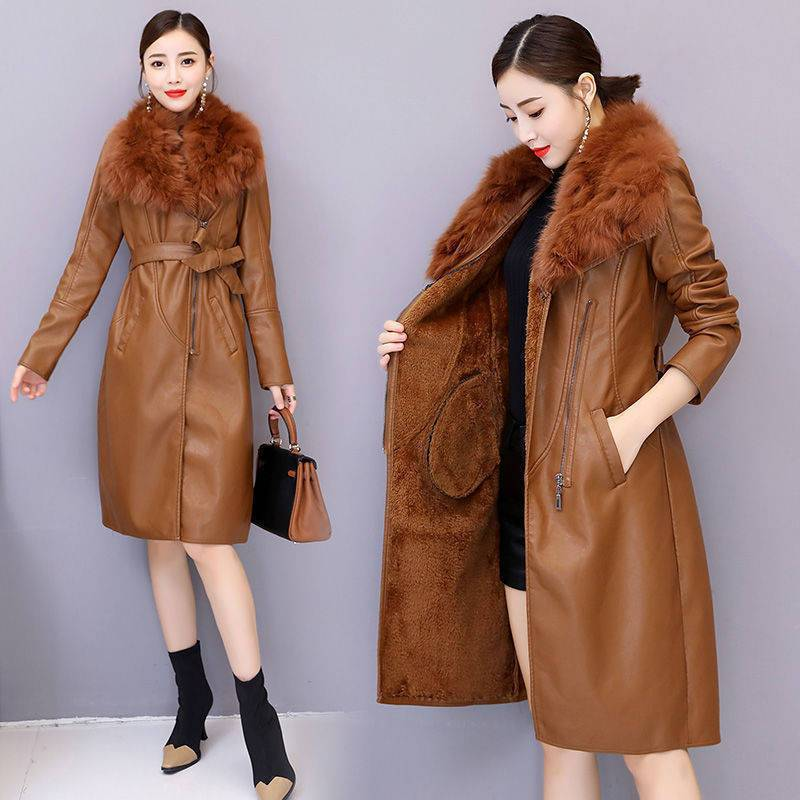 Women's large fur collar winter fur coat women plus fleece thickened medium long_autovado.com