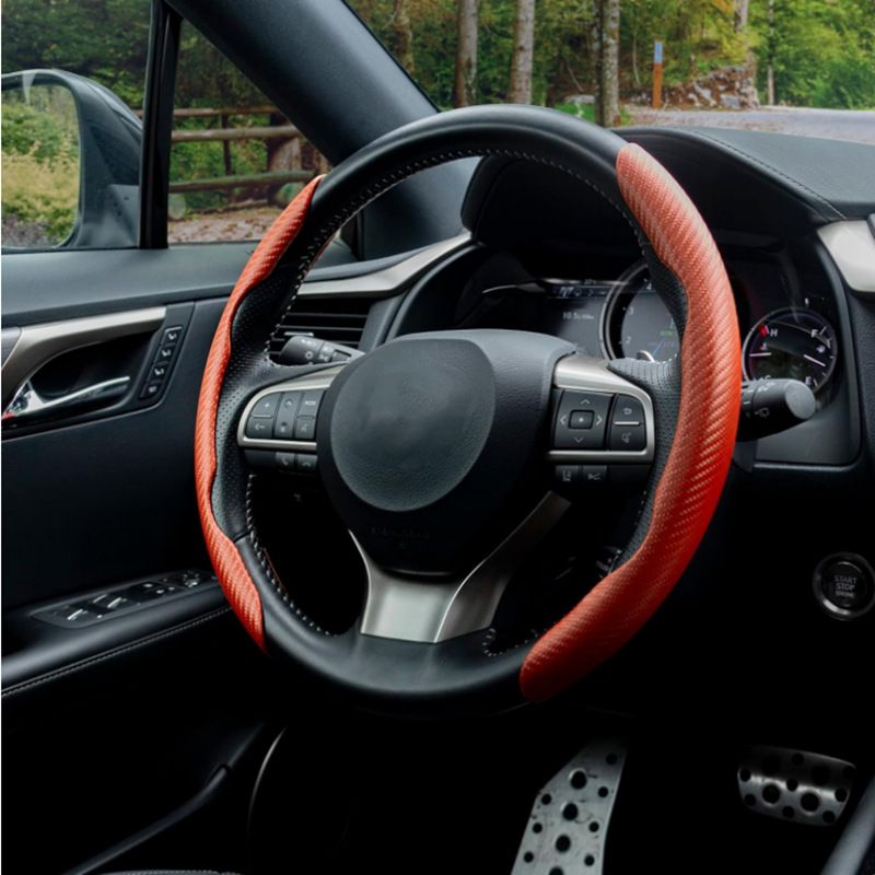 Power Assisted Buckle Ultra-thin Anti Slip Carbon Fiber Patterned Car Suede Steering Wheel Protective Universal Handle_autovado.com